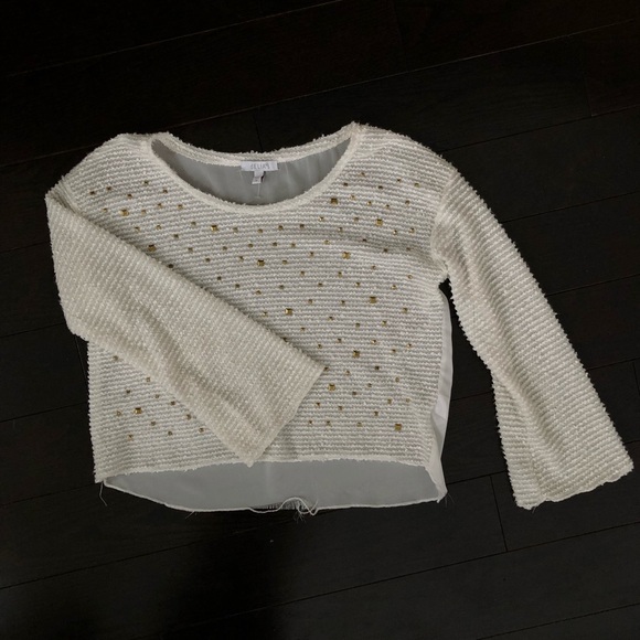 White crop top sweater with gold studs. - Picture 2 of 4